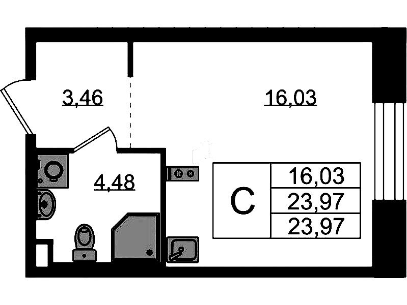 Квартира студия 23.97 м², 1/5 эт., ЖК «Plus Пулковский»